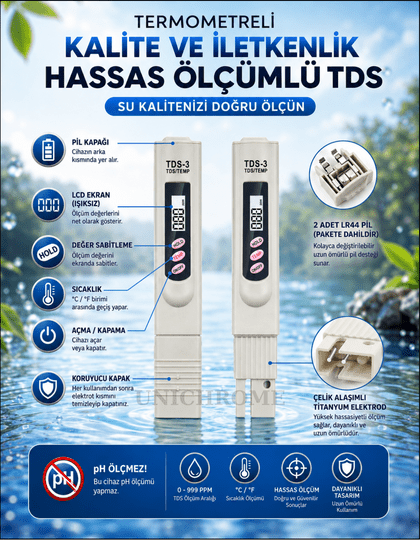 Termometreli Kalite Ve Iletkenlik Hassas Ölçümlü Tds - Dijital Ölçüm Cihazları