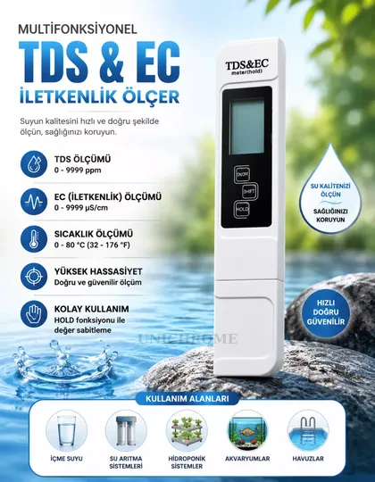 TDS & EC Metre Su Kalite İletkenlik Ölçme Termometre Su Test Cihazı