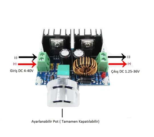 XL4016 Potlu Ayarlanabilir 8A Güç Kaynağı Voltaj Düşürücü XH-M401