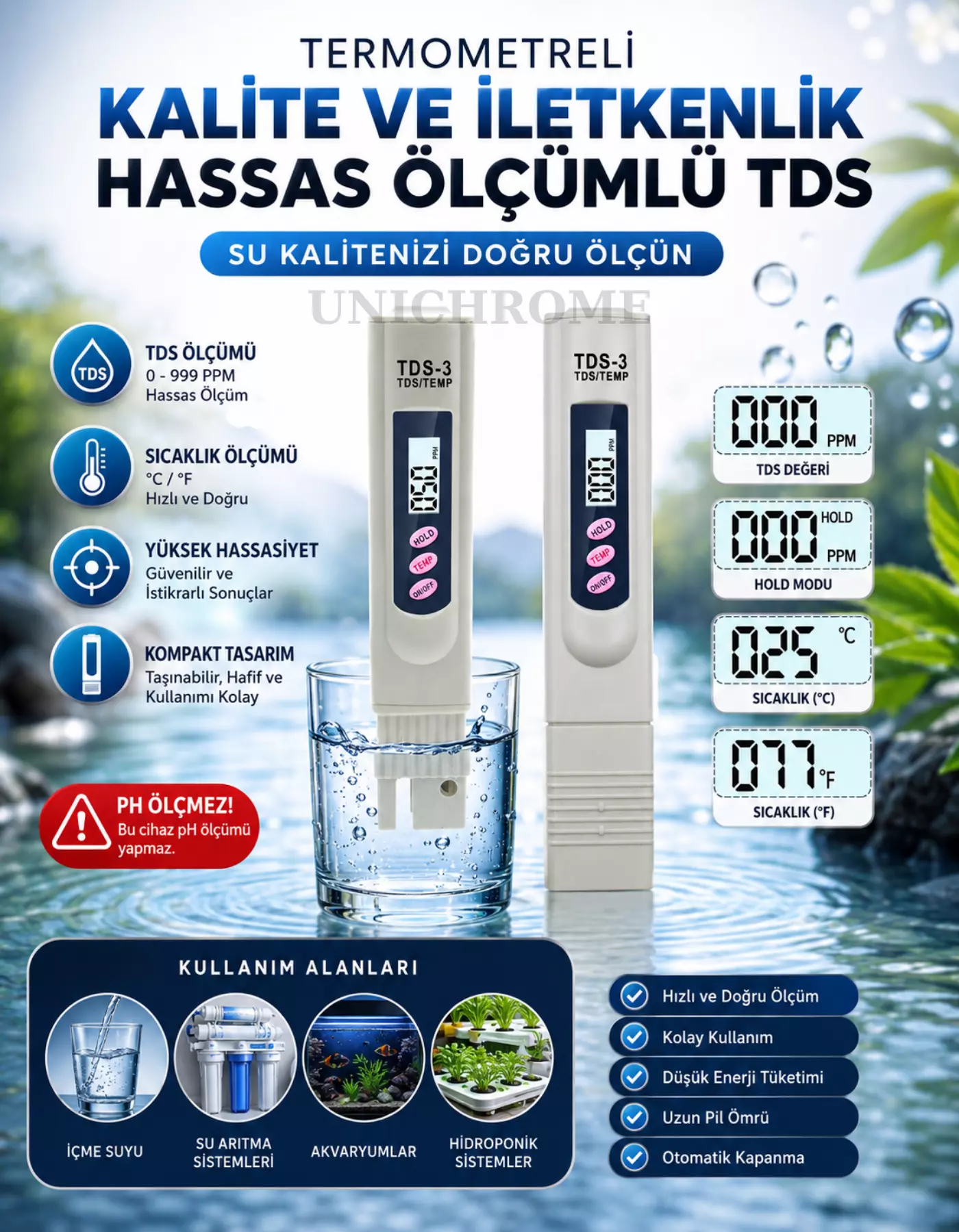 Termometreli Kalite Ve Iletkenlik Hassas Ölçümlü Tds - Dijital Ölçüm Cihazları