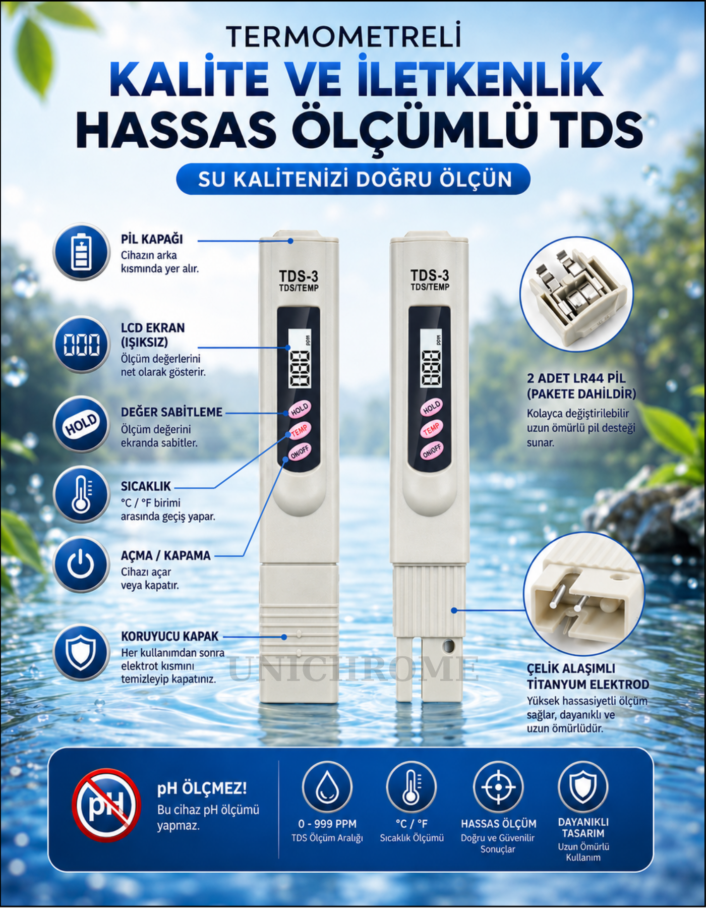Termometreli Kalite Ve Iletkenlik Hassas Ölçümlü Tds - Dijital Ölçüm Cihazları