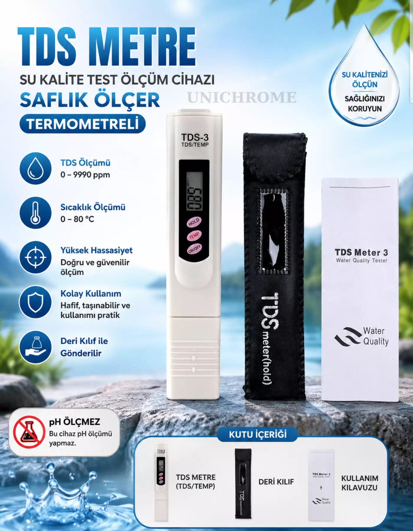 TDS Metre Su Kalite Test Ölçüm Cihazı Saflık Ölçer Pil + Kılıf
