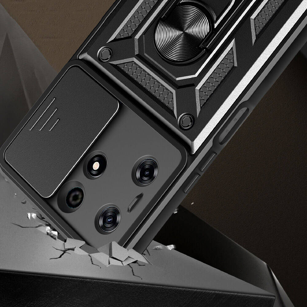 Tecno Spark 10 Pro Kılıf Magnetik Standlı Kamera Korumalı Sürgülü Vega Kapak