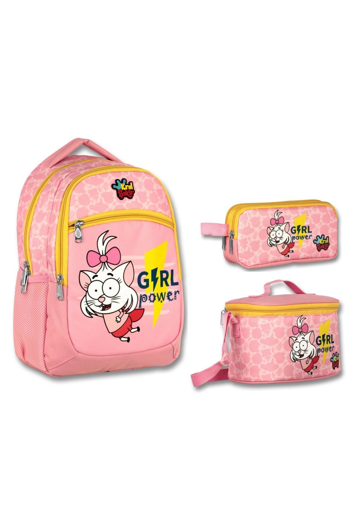 Ümit Çanta Kral Şakir Pembe Girl Power Kız Çocuk Üçlü İlkokul Çanta Seti