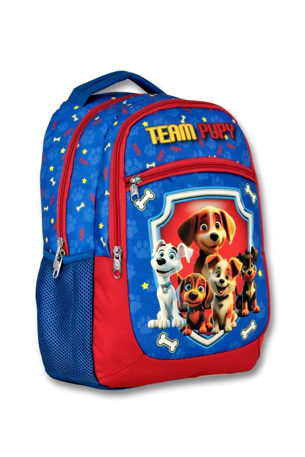 Ümit Çanta Sevimli Köpekler Üç Bömeli Mavi/Kırmızı Erkek Çocuk İlkokul Çantası