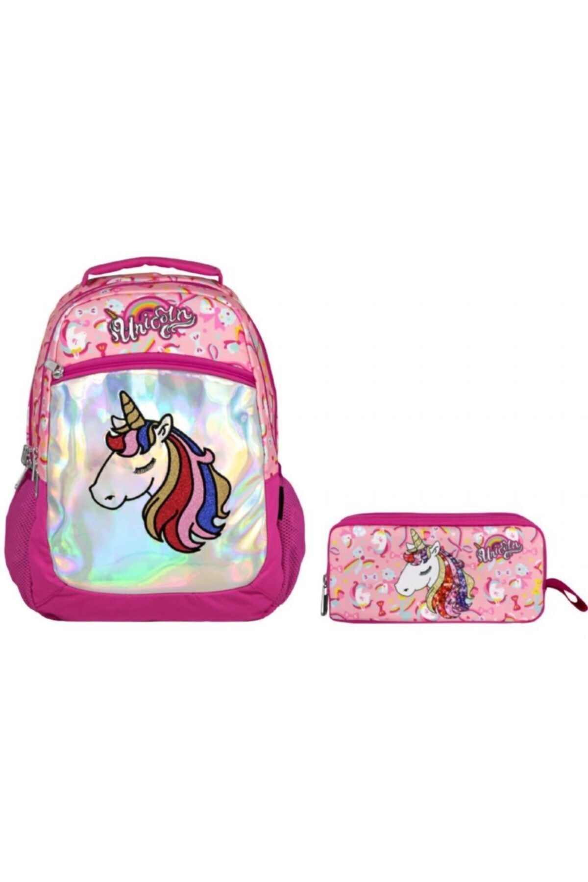 Unicorn Desenli Kız Çocuk Okul Çantası Ve Kalemlik Seti