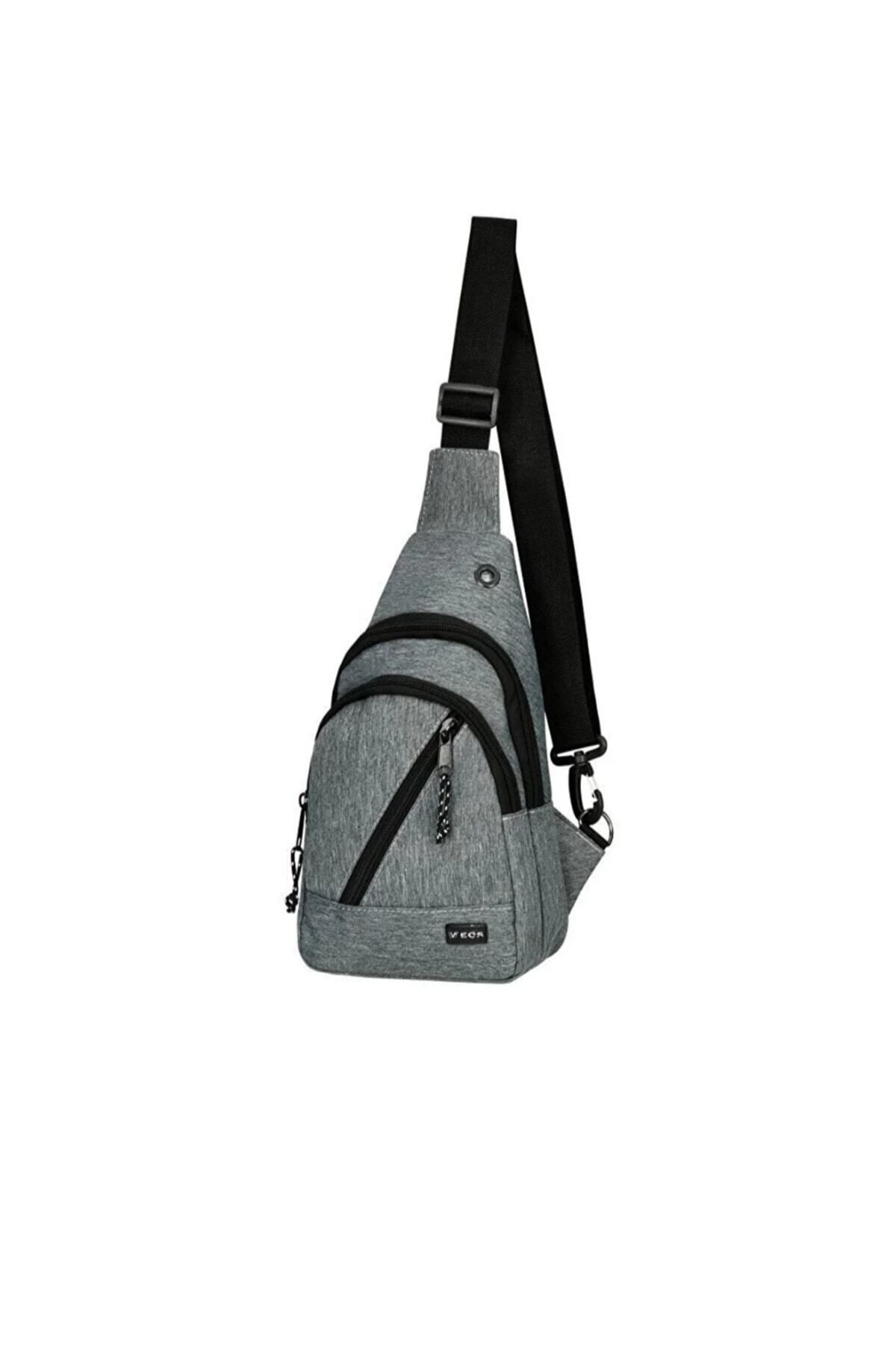 Unisex Gri Keten Kumaş Çapraz Üç Bölmeli Günlük Omuz Çantası Bodybag Ddcq-550
