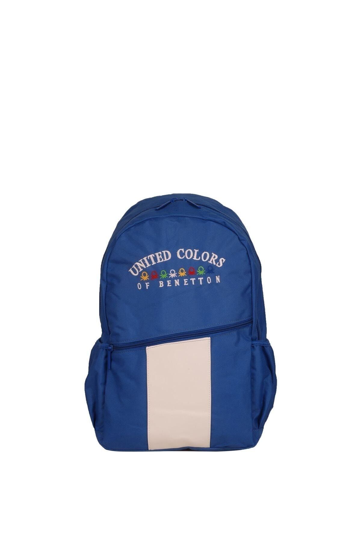 Unisex Mavi Beyaz Benetton Ön Cepli Sırt Çantası 70054