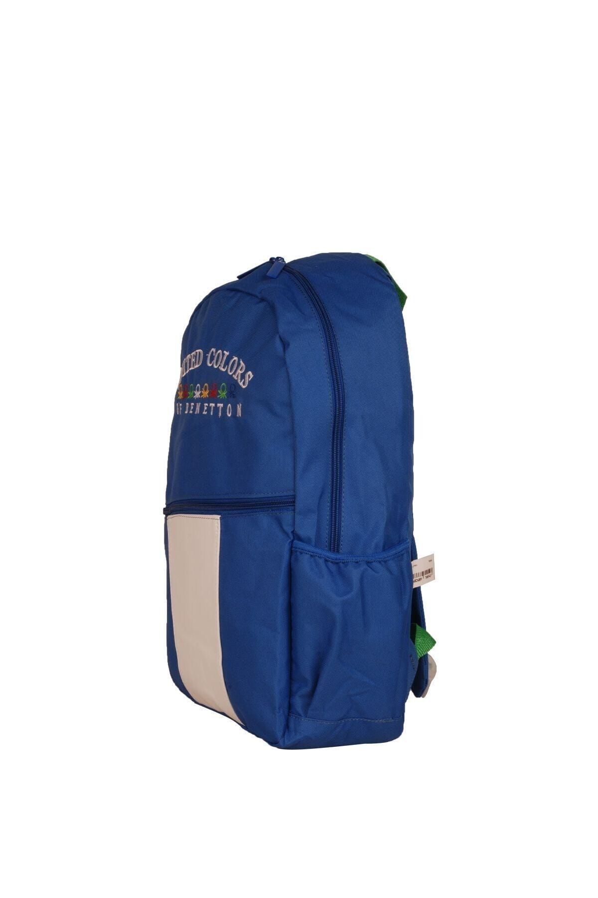 Unisex Mavi Beyaz Benetton Ön Cepli Sırt Çantası 70054