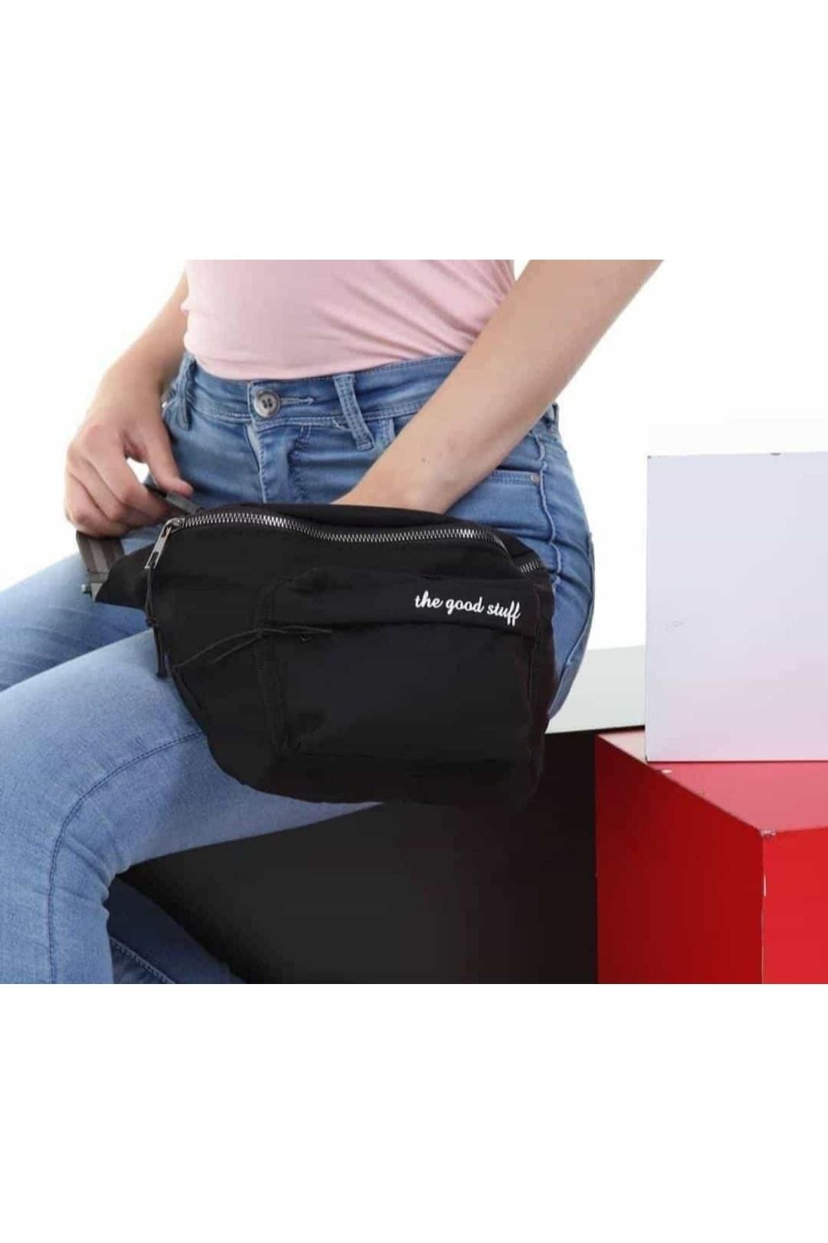 Unisex Siyah Iki Bölmeli Bel Çantası 