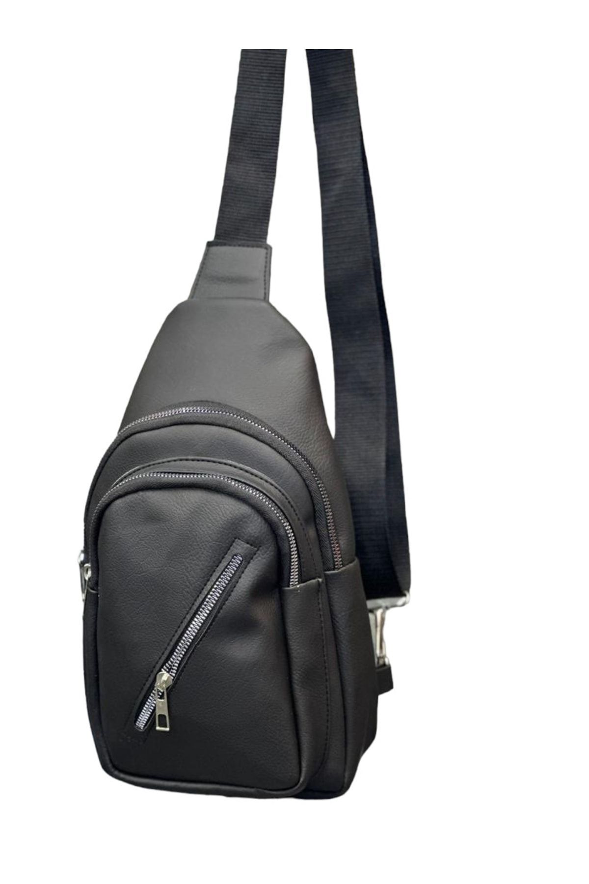 Unisex Suni Deri Üç Bölmeli Çapraz Omuz Çantası Bodybag 3962