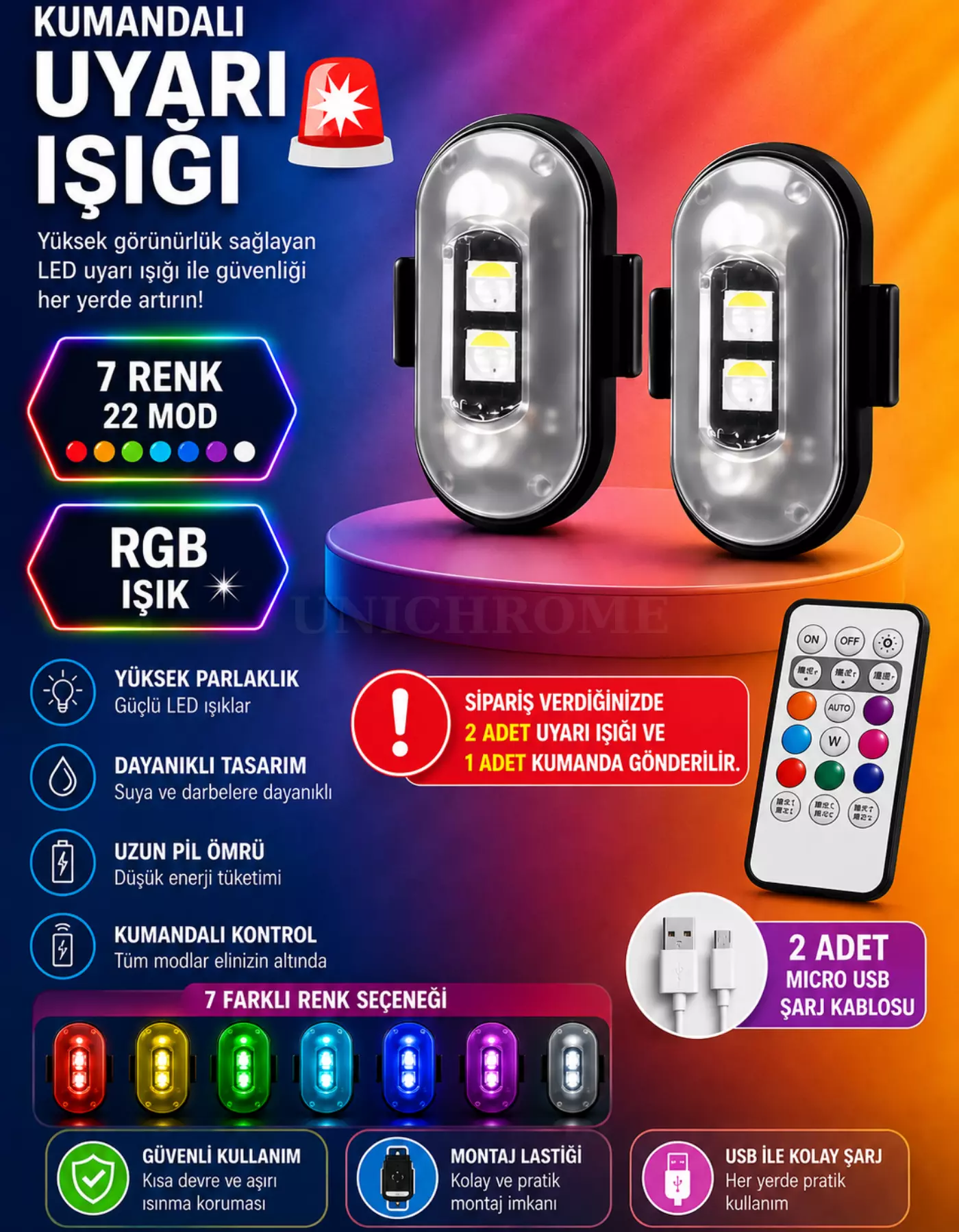 Uzaktan Kumandalı 2'li Çakar Led/Şarjlı Mini Led Işık/Drone Işığı/Anti Çarpışma Uyarı Işığı