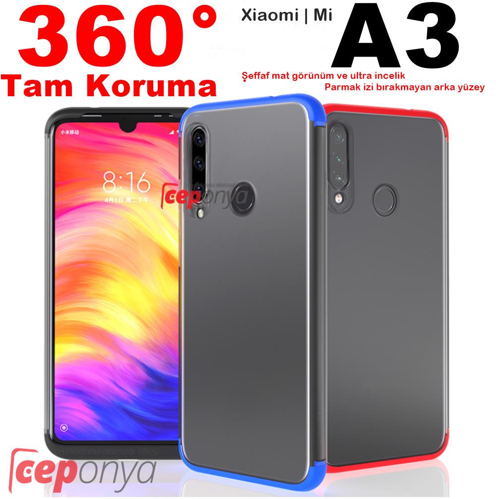 Xiaomi Mi A3 Kamera Korumalı Şeffaf 360 Tam Koruma Kılıf