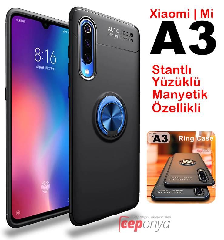 Xiaomi Mi A3 Stantlı Yüzüklü Manyetik Kamera Korumalı Kılıf