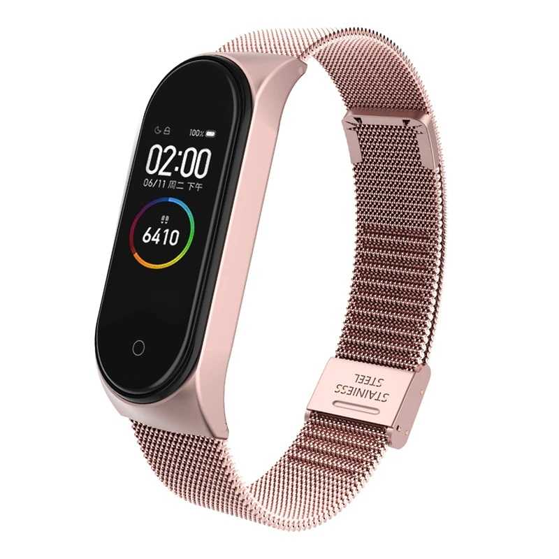 Xiaomi Mi Band 3-4 Metal Tel Örgü İşlemeli 16 Kademe Şık Kordon