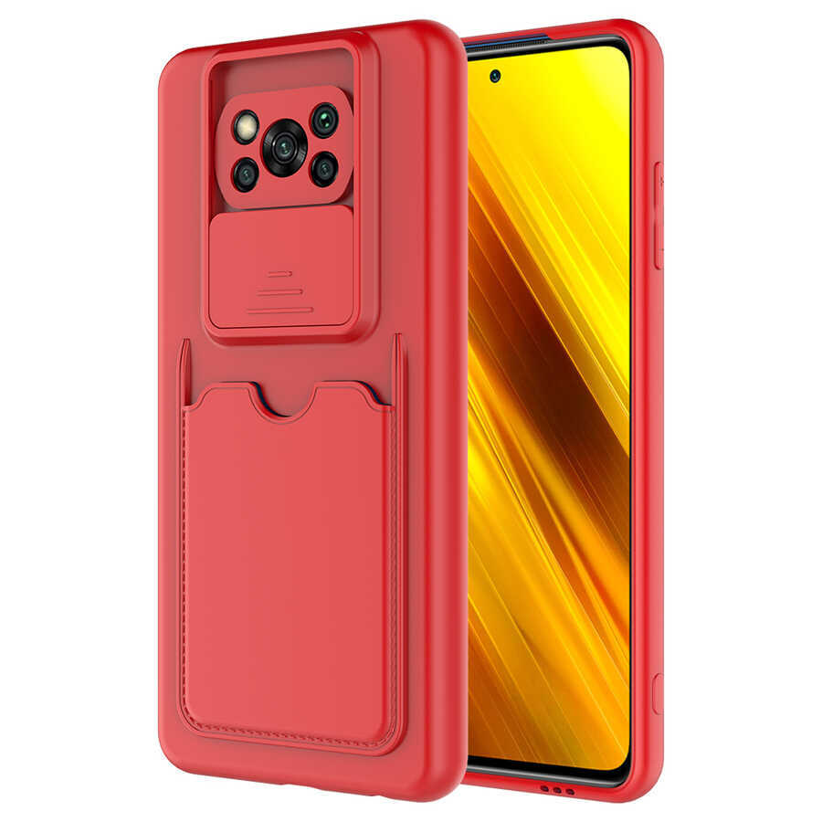 Xiaomi Poco X3 Kılıf ​Deri Görünümlü Kartlıklı Kamera Korumalı