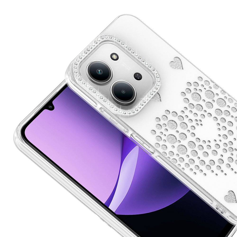 Xiaomi Redmi 15C Kılıf Damla Taşlı Kalp Desenli Rivas Sert PC Kapak