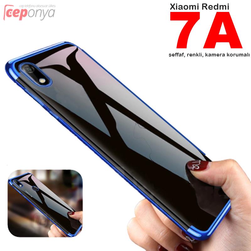 Xiaomi Redmi 7A Köşeleri Renkli Kamera Korumalı Şeffaf Kılıf