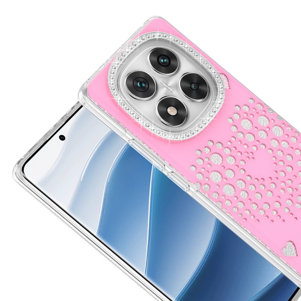 Xiaomi Redmi Note 14 Pro 4G Kılıf Damla Taşlı Kalp Desenli Rivas Sert PC Kapak