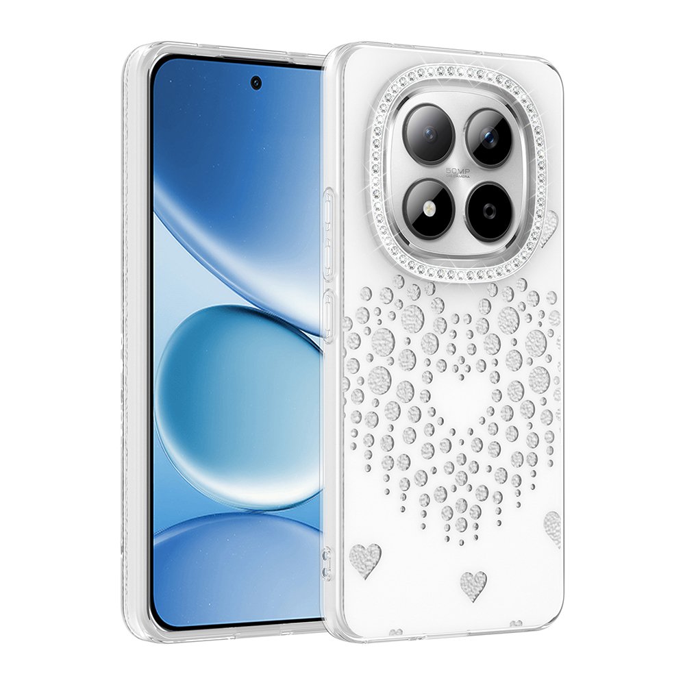 Xiaomi Redmi Note 15 Pro 4G Kılıf Damla Taşlı Kalp Desenli Rivas Sert PC Kapak