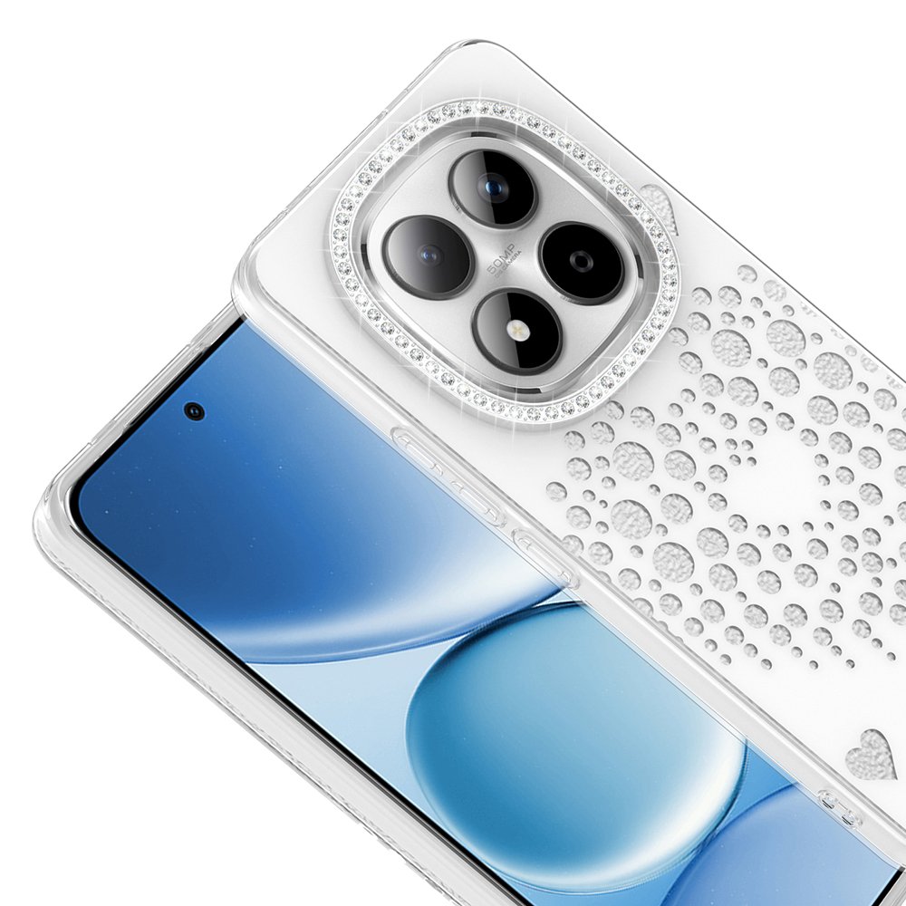 Xiaomi Redmi Note 15 Pro 4G Kılıf Damla Taşlı Kalp Desenli Rivas Sert PC Kapak