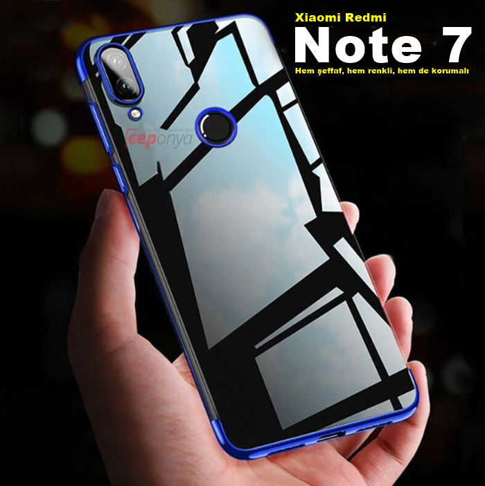 Xiaomi Redmi Note 7 Köşeleri Renkli Şeffaf Kamera Korumalı Kılıf