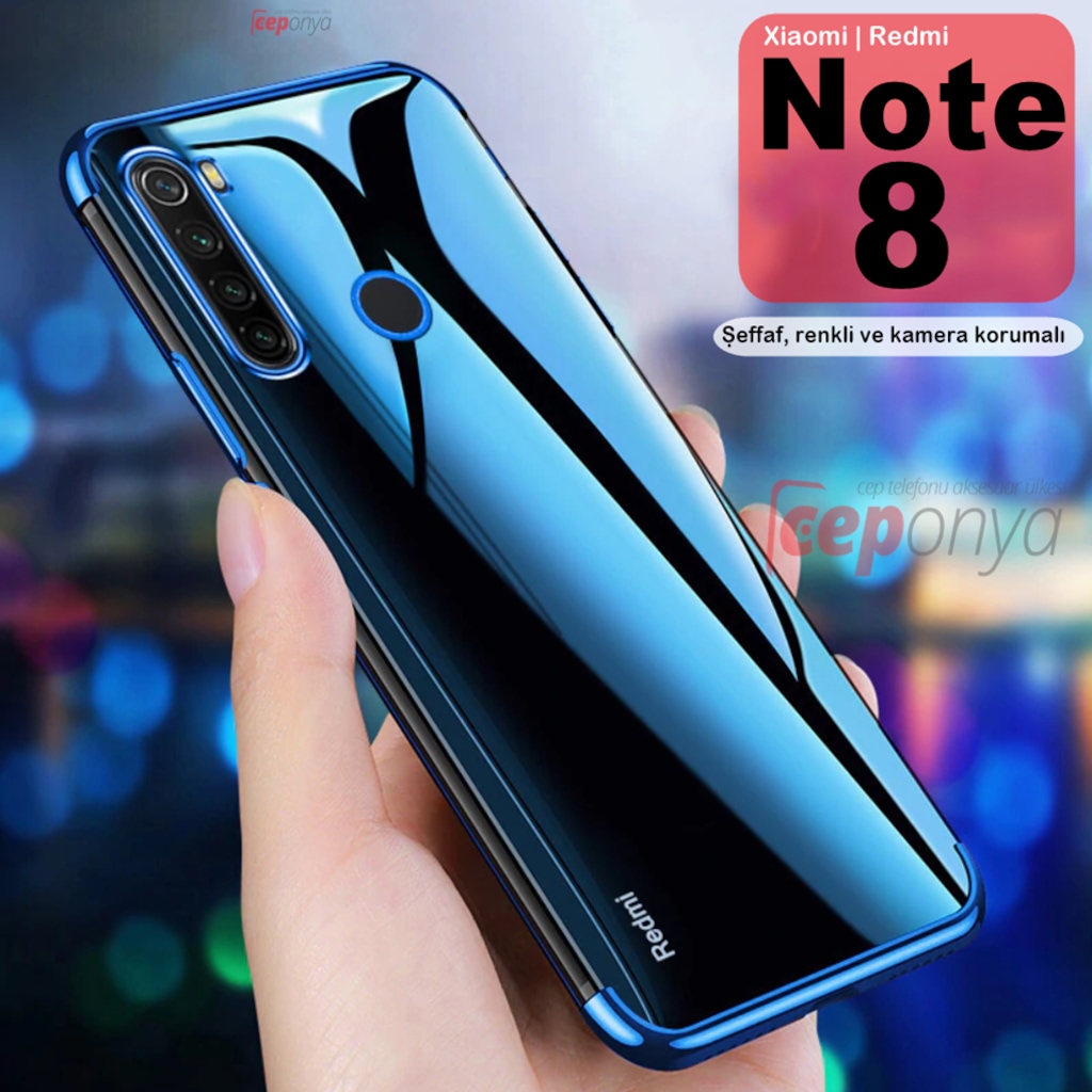 Xiaomi Redmi Note 8 Köşeleri Renkli Şeffaf Kamera Korumalı Kılıf
