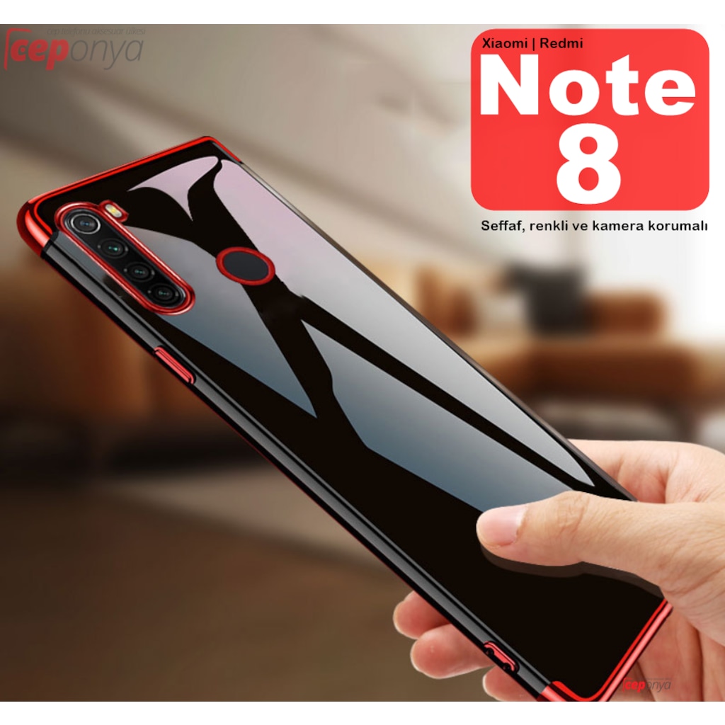 Xiaomi Redmi Note 8 Köşeleri Renkli Şeffaf Kamera Korumalı Kılıf