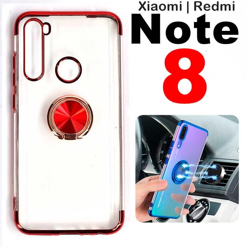 Xiaomi Redmi Note 8 Yüzüklü Standlı Köşeleri Renkli Şeffaf Kılıf