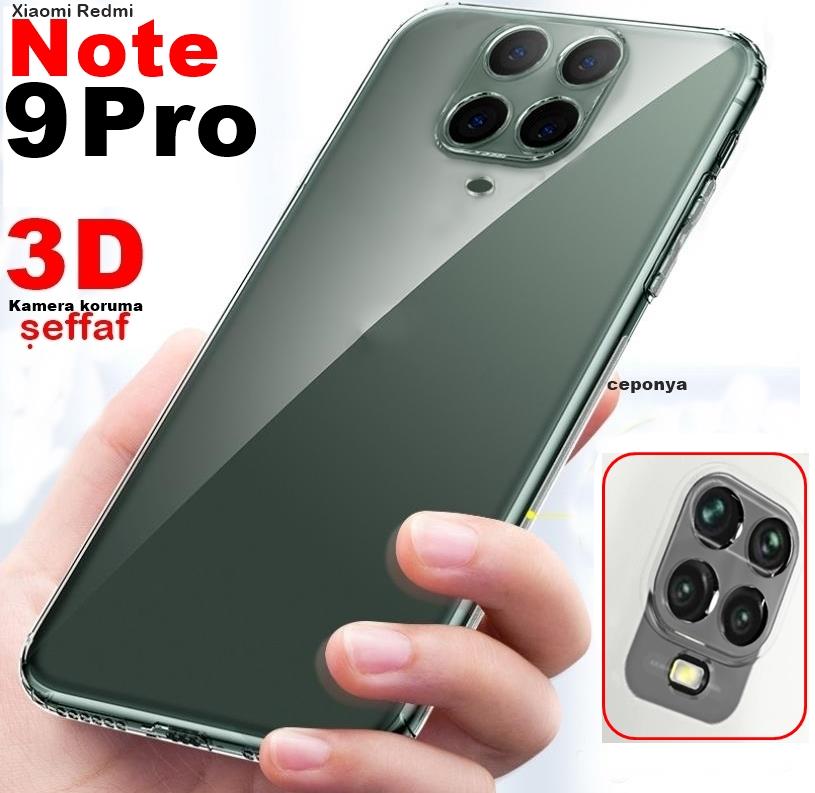 Xiaomi Redmi Note 9 Pro 3D Maximum Kamera Korumalı Şeffaf Kılıf