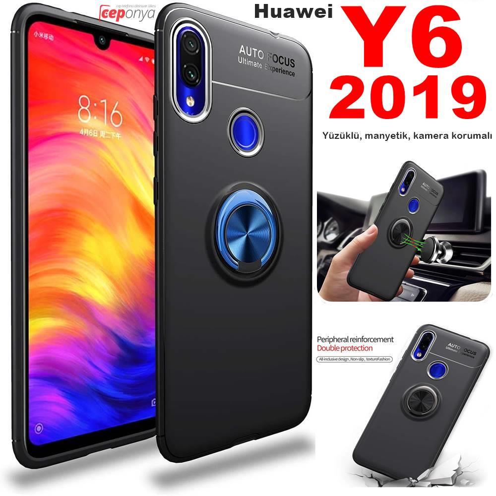 Y6 2019 Kamera Korumalı Yüzüklü Standlı Manyetikli Silikon Kılıf