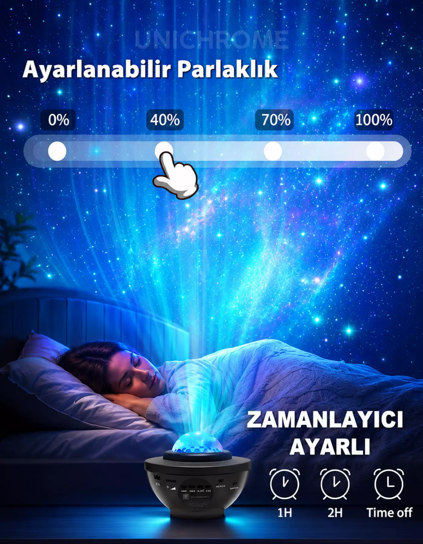 Yıldızlı Projektör Tavan Bulutsu Galaxy Lazer Işıklı Disko Topu Bluetooth Hoparlör Parti Led Lambası