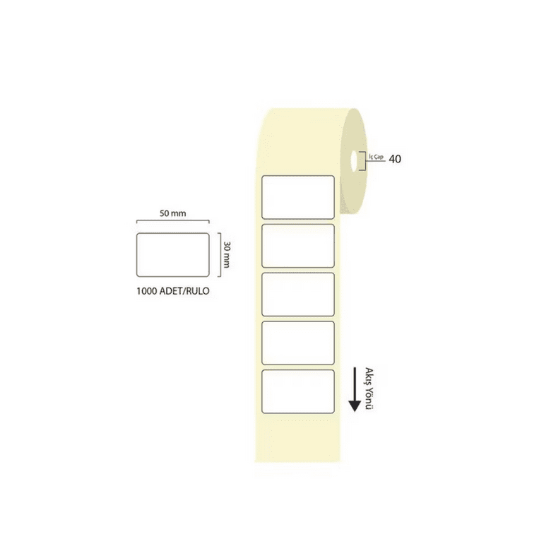Termal Etiket 30Mm X 50Mm Tek Sıra 1000 Adet