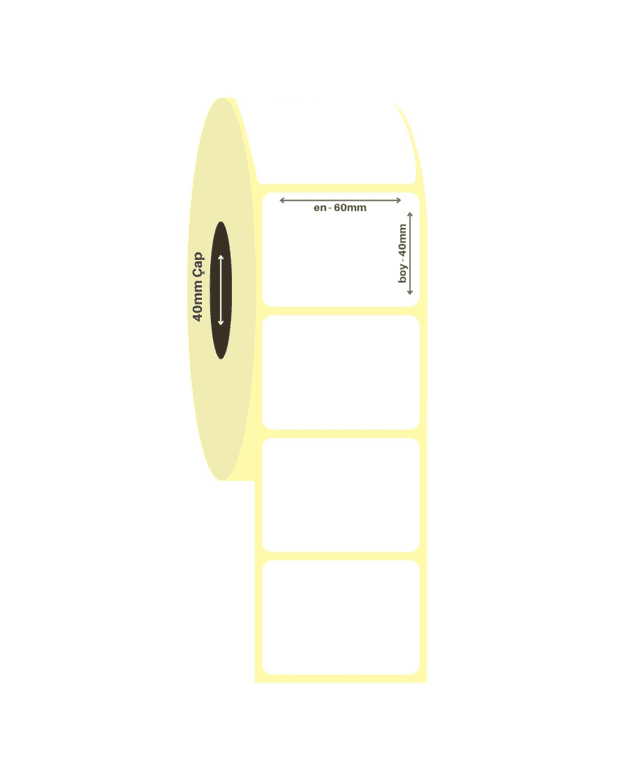 60mm X 40mm Tek Sıra Kuşe Etiket 1.000'li Sarım