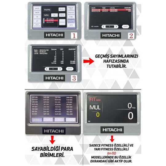 Hitachi I-Hunter IH-110 Fitnes'lı İki Katlı, 30 Ülke Kombinasyonlu Karışık Para Sayma Makinesi