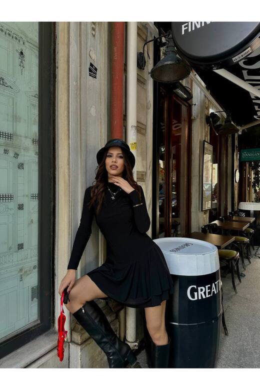 SIRTI FERMUARLI PİLELİ ELBİSE