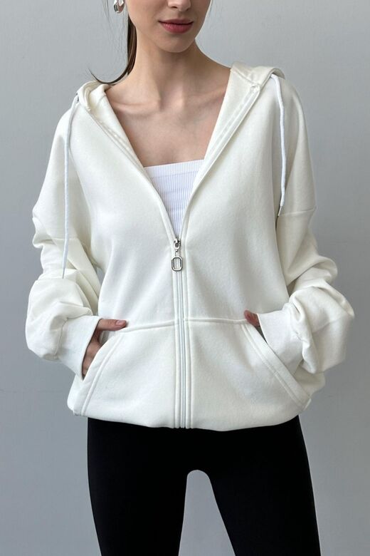Üç İplik Şardonlu Oversize Kapüşonlu Sweatshirt