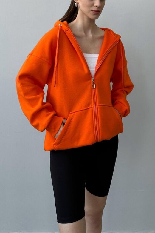 Üç İplik Şardonlu Oversize Kapüşonlu Sweatshirt
