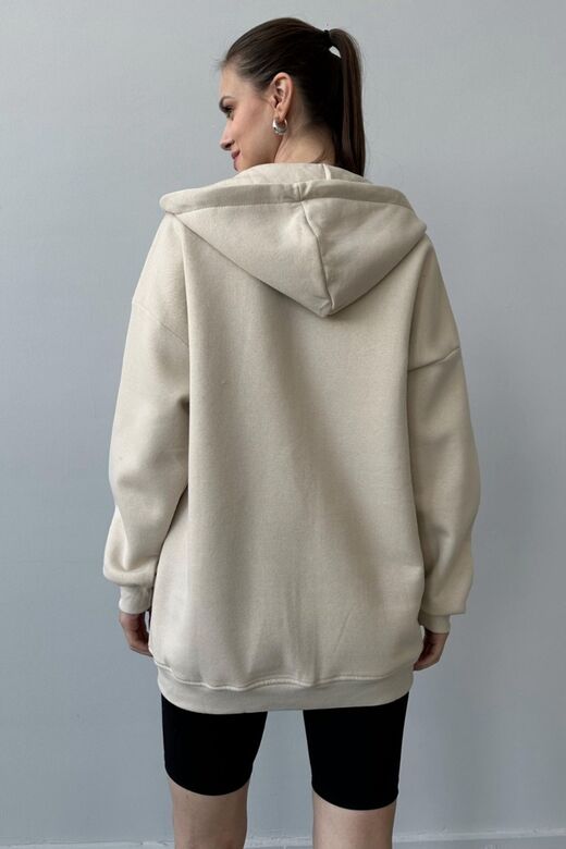 Üç İplik Şardonlu Oversize Kapüşonlu Sweatshirt