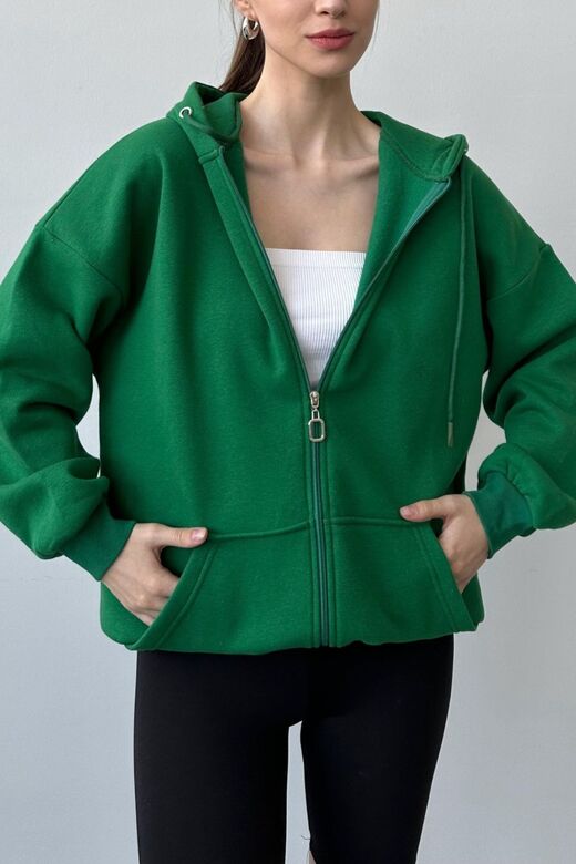 Üç İplik Şardonlu Oversize Kapüşonlu Sweatshirt