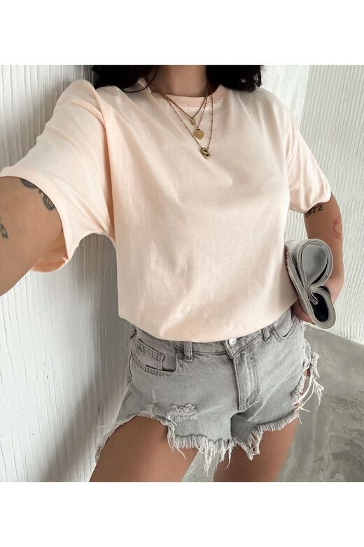 Oversize Bisiklet Yaka Basıc Sade T-Shirt
