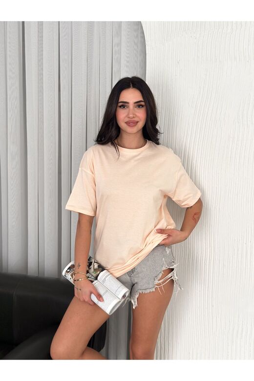 Oversize Bisiklet Yaka Basıc Sade T-Shirt