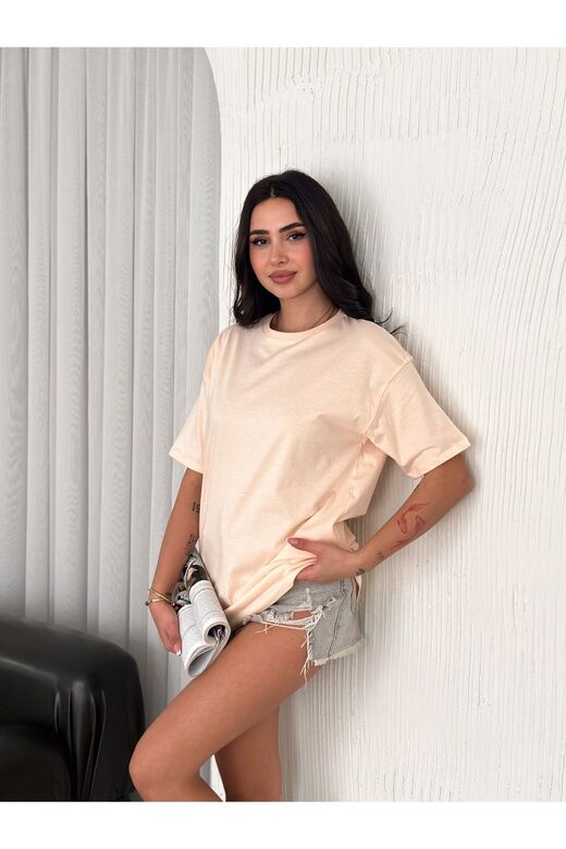 Oversize Bisiklet Yaka Basıc Sade T-Shirt