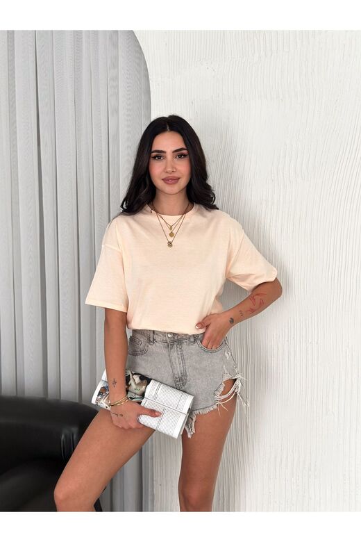 Oversize Bisiklet Yaka Basıc Sade T-Shirt