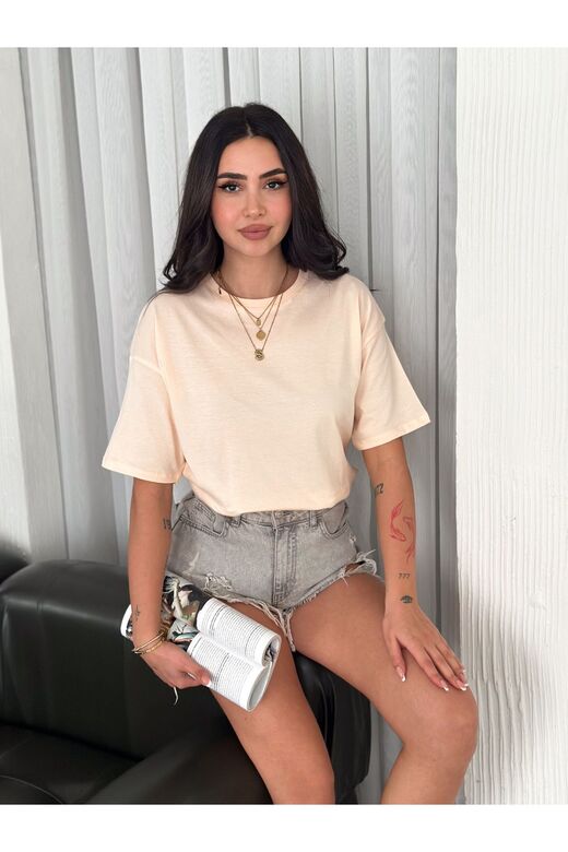 Oversize Bisiklet Yaka Basıc Sade T-Shirt
