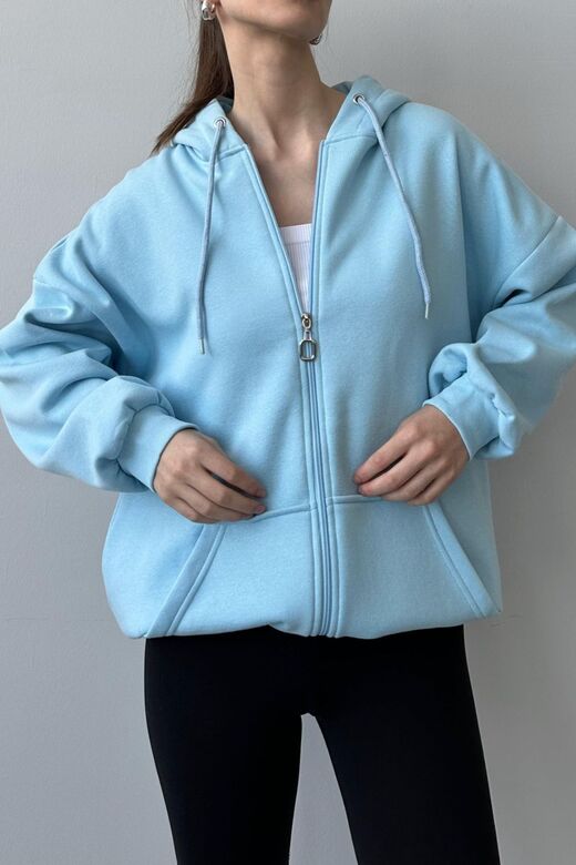 Üç İplik Şardonlu Oversize Kapüşonlu Sweatshirt