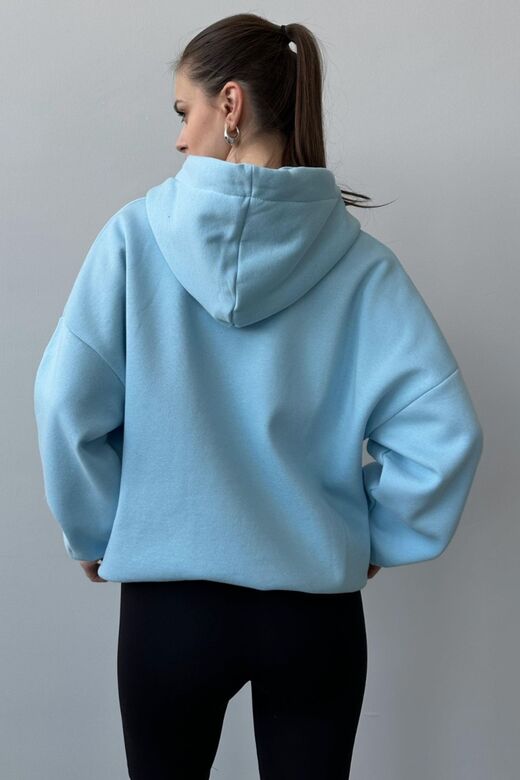 Üç İplik Şardonlu Oversize Kapüşonlu Sweatshirt