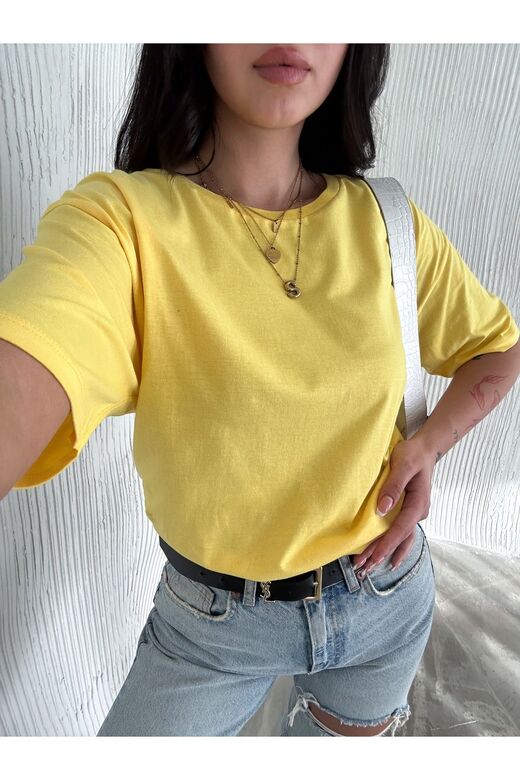 Oversize Bisiklet Yaka Basıc Sade T-Shirt