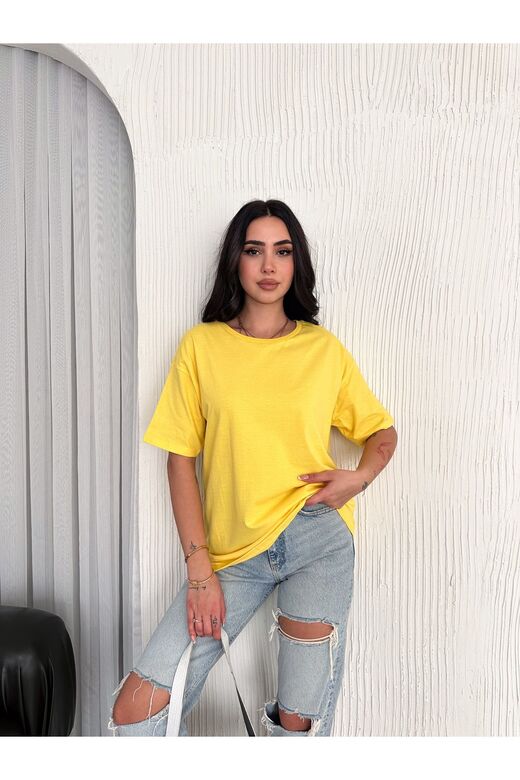 Oversize Bisiklet Yaka Basıc Sade T-Shirt
