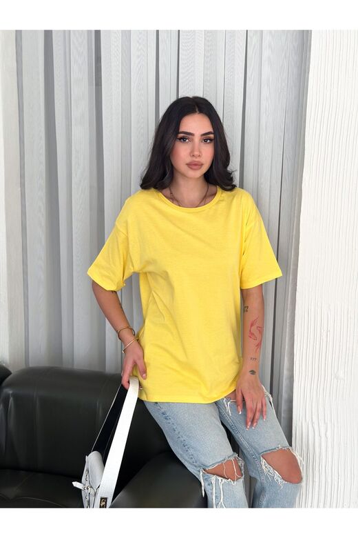 Oversize Bisiklet Yaka Basıc Sade T-Shirt